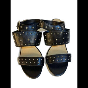 Black with Silver Tone Studs & Buckel,10 W, Evans, 2 1/2 in Chunky Heel